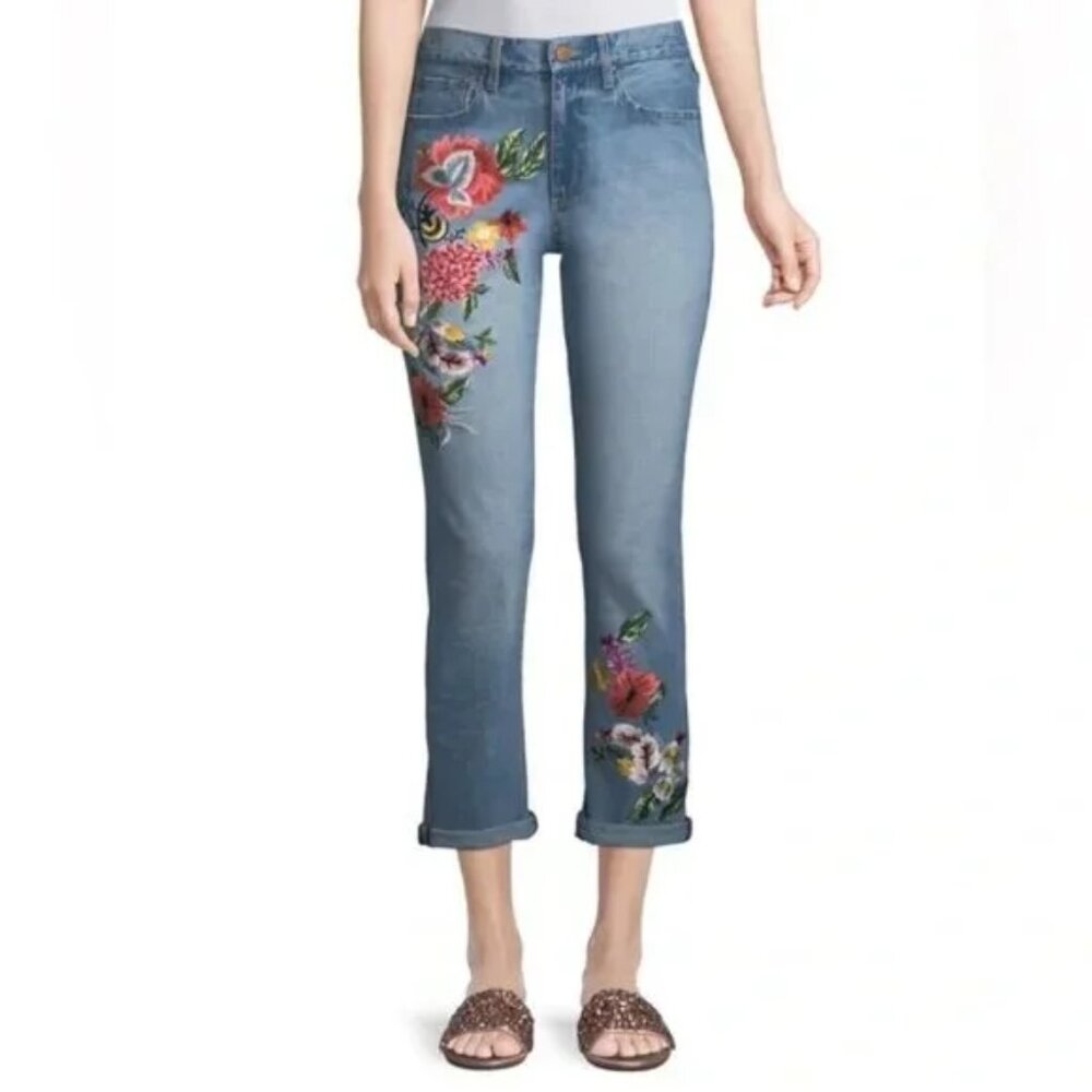 AO.LA Alice & Olivia Embroidered Floral High Rise Crop Denim Jeans 25